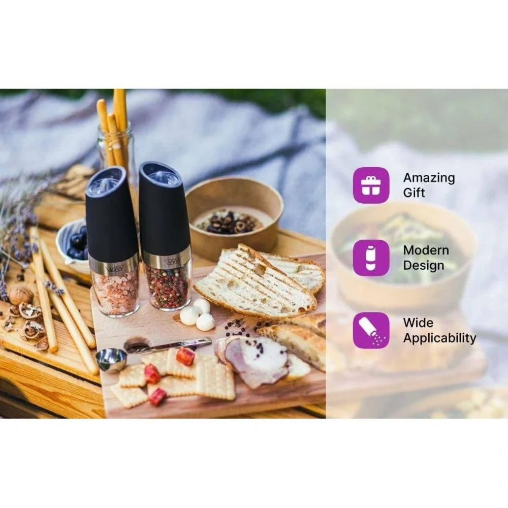 KSL Electric Gravity Grinder Set Automatic Salt Pepper Grinder LED Light‎